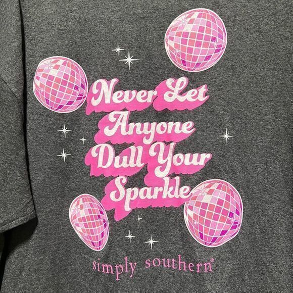 NWT Simply Southern “Never Let Anyone Dull Your Sparkle” Disco Ball Tshirt‎ XXL - Picture 3 of 5
